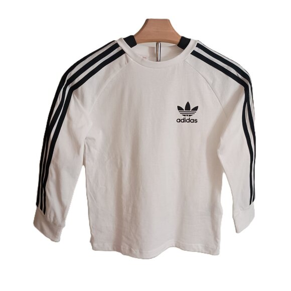 Adidas Boys White Long Sleeve T-Shirt Black Arm Stripes Size XS 7-8 years - Picture 16 of 16